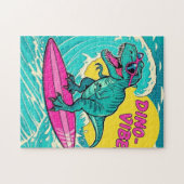 T-Rex mit Sonnenbrille und Neonrosa Puzzle (Horizontal)