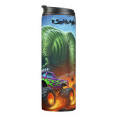 T-Rex Monster Truck Fiery Chase Thermosbecher (Nach rechts gedreht)