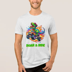 T.Rex Monster Truck Lustiges Dinosaurier-Cartoon Tri-Blend Shirt