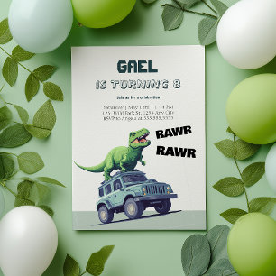 T-Rex Monster Truck Rawr Dinosaur Kindergeburtstag Einladung