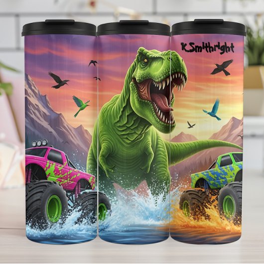 T-Rex-Monstertrucks Wasserspritzer Thermosbecher