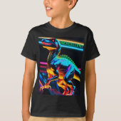 T-Rex Neon-Dinosaurier Kinder Basic T-Shirt (Vorderseite)