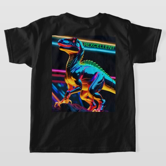 T-Rex Neon-Dinosaurier Kinder Basic T-Shirt (AblageHinten)