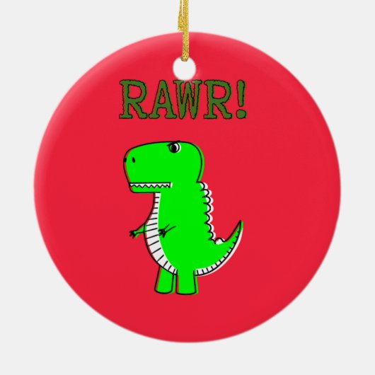 T Rex Niedlich Dino Red Christmas Keramik Ornament (Hinten)