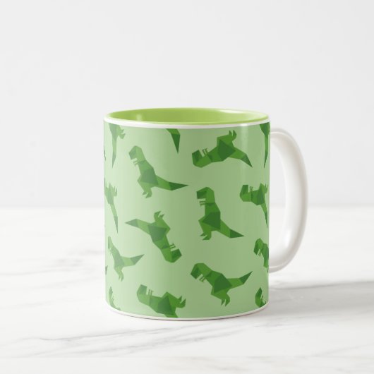 T-Rex Origami Zweifarbige Tasse (VorderseiteRechts)