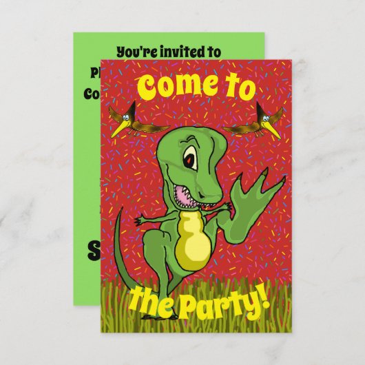 T-Rex-Party Einladung (Vorne/Hinten)