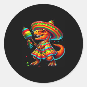 T-Rex-Piñata Sombrero Cinco de Mayo mexikanisch Runder Aufkleber