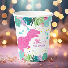 T-Rex Pink Dinosaur Girl Dino Prähistorischer Gebu Pappbecher