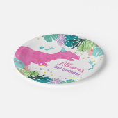 T-Rex Pink Dinosaur Girl Dino Prähistorischer Gebu Pappteller (Schrägansicht)