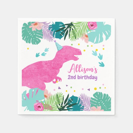 T-Rex Pink Dinosaur Girl Dino Prähistorischer Gebu Serviette (Vorderseite)