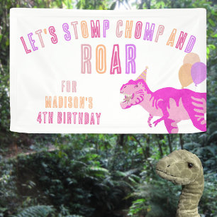 T-Rex Pink Stomp Chomp Roar Dinosaur Geburtstag Banner