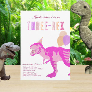 T-Rex Pink Three-Rex Dino Dritter 3. Geburtstag Einladung