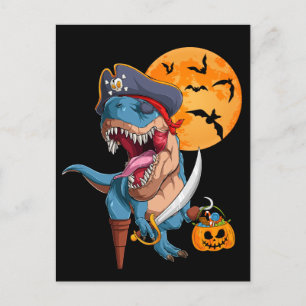 T-Rex Pirate Trick Arr Leckerei Halloween Dinosaur Postkarte