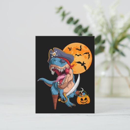 T-Rex Pirate Trick Arr Leckerei Halloween Dinosaur Postkarte (Stehend Vorderseite)