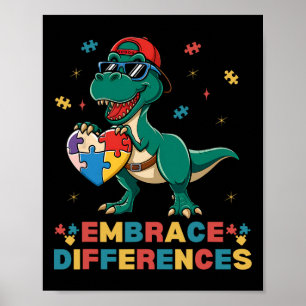 T-Rex-Puzzle zum Thema Autismus-Bewusstsein und Ak Poster