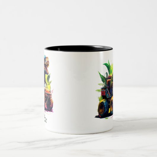T-Rex Reitmonster Truck Dinosaurier Name Zweifarbige Tasse (Mittel)