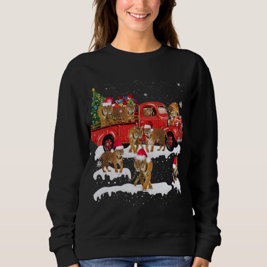 T-rex Riding Red Truck Weihnachtsbaum glauben Sant Sweatshirt (Vorderseite)