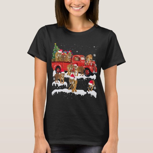 T-rex Riding Red Truck Weihnachtsbaum glauben Sant T-Shirt (Vorderseite)