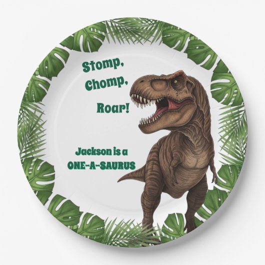 T-Rex Roar Dinosaur Birthday Paper Plates Pappteller (Vorderseite)