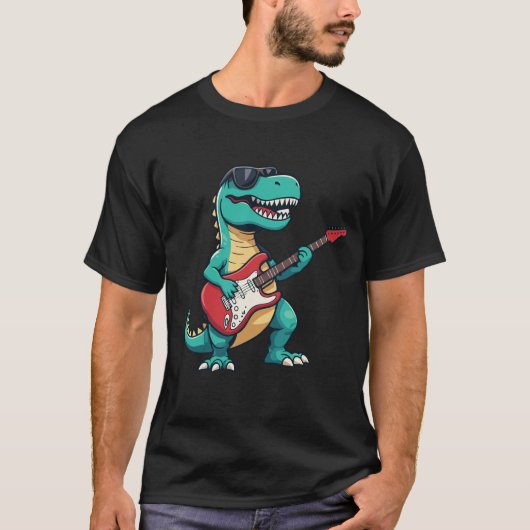 T-Rex Rock and Roll T-Shirt | Cartoon Dinosaur  (Vorderseite)