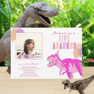 T-Rex Rosa Foto jedes Alter Dinosaurier Geburtstag Einladung
