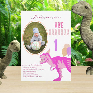 T-Rex Rosa Foto jedes Alters Niedlich 1. Geburtsta Einladung
