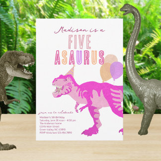 T-Rex rosa fünf Asaurus jedes Alters Geburtstagspa Einladung