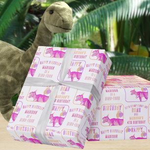 T-Rex Rosa Name und Alter Dinosaurier Geburtstag h Geschenkpapier