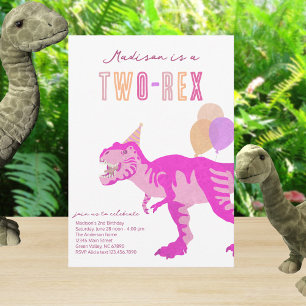 T-Rex Rosa Zwei-Rex Dino Zweiter 2. Geburtstag Einladung