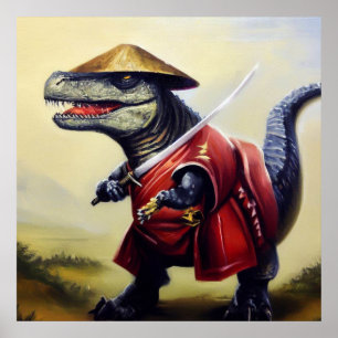 T Rex Samurai Poster