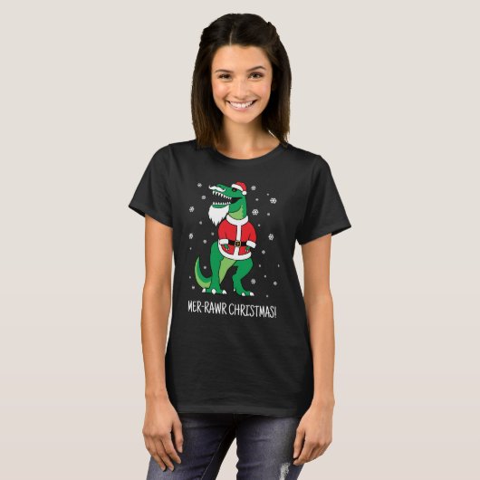 T-Rex Santa Funny Christmas [Sondertext] T-Shirt (Vorne ganz)