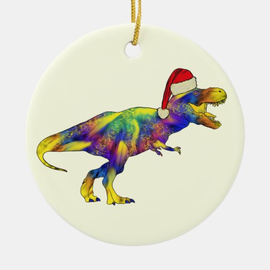 T. rex Santa Funny Dinosaur Keramik Ornament (Vorne)