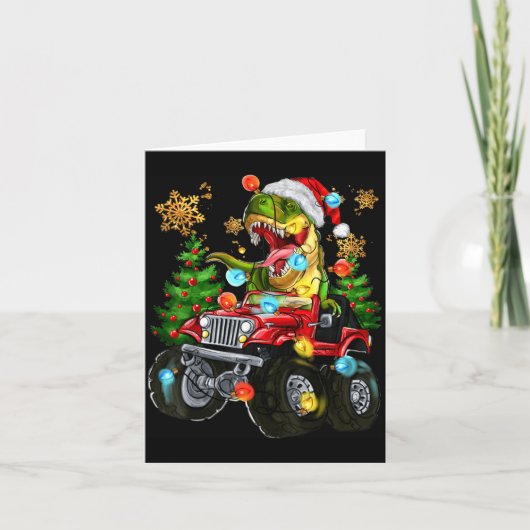 T-rex Santa In Monster Truck With Christmas Trees Karte (Vorderseite)