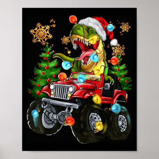 T-rex Santa In Monster Truck With Christmas Trees Poster (Vorne)