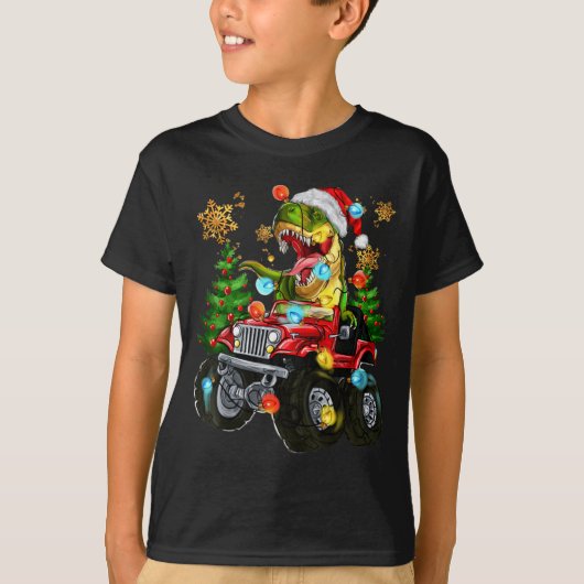 T-rex Santa In Monster Truck With Christmas Trees  T-Shirt (Vorderseite)