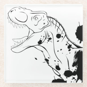 T-Rex (schwarz und weiß) Glasuntersetzer