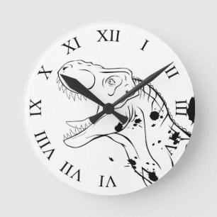 T-Rex (schwarz und weiß) Runde Wanduhr
