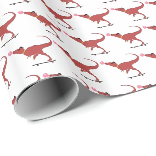 T-rex-Skater Geschenkpapier (Rolleneckpunkt)