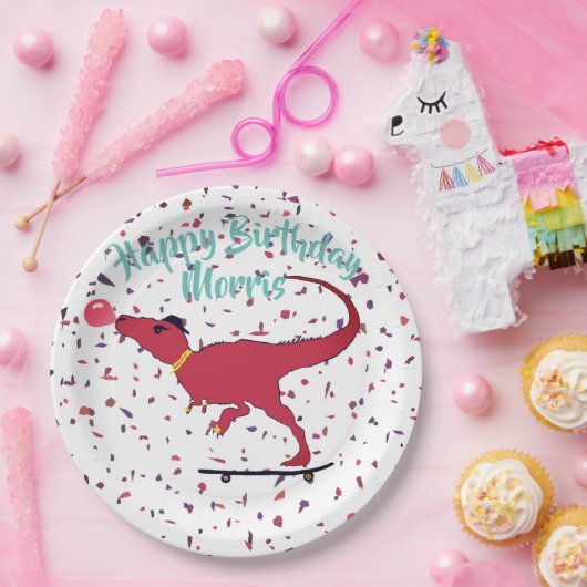 T-rex-Skater Pappteller (Party)