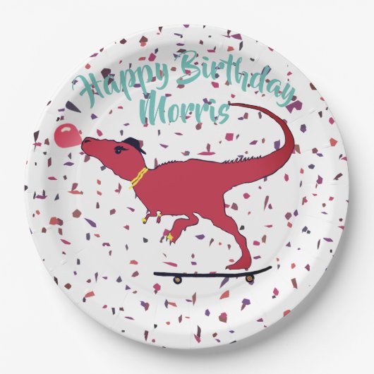 T-rex-Skater Pappteller (Vorderseite)