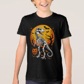 T-Rex Skeleton Halloween Pumpkin Pail und Fledermä Tri-Blend Shirt (Vorderseite)