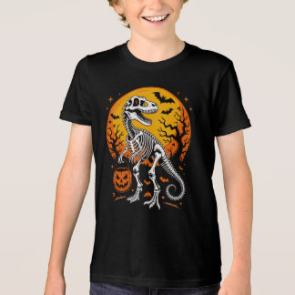 T-Rex Skeleton Halloween Pumpkin Pail und Fledermä Tri-Blend Shirt