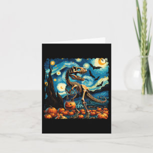 T-rex Skeleton Halloween Van Gogh Starry Night Fal Karte