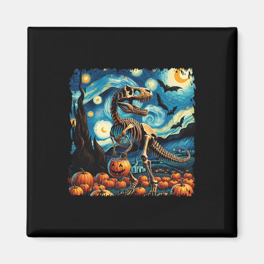 T-rex Skeleton Halloween Van Gogh Starry Night Fal Magnet (Vorne)