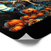 T-rex Skeleton Halloween Van Gogh Starry Night Fal Poster (Ecke)
