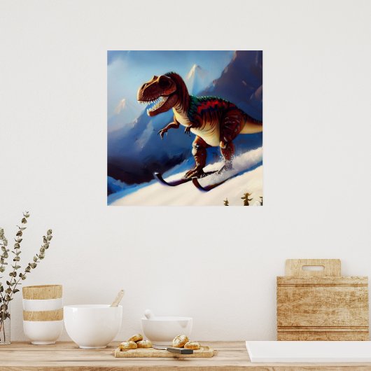 T Rex Skiing Poster (Küche)