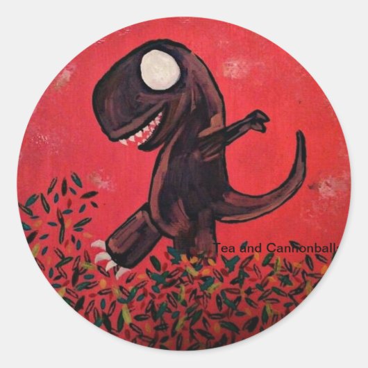 T-Rex spielt in den Blätter Runder Aufkleber (Vorderseite)