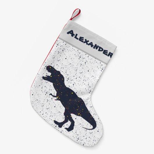 T-Rex Spritzer Paint Custom Christmas Strumpf Kleiner Weihnachtsstrumpf (Vorderansicht (hängend))