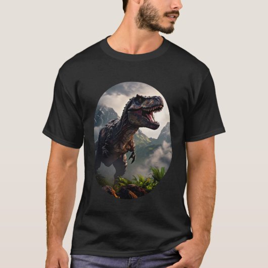 T-Rex standing before a rugged mountain range T-Shirt (Vorderseite)