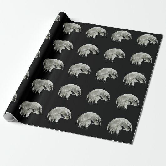 T Rex Stehend auf Mondschein Halloween Geschenkpapier (Ungerollt)